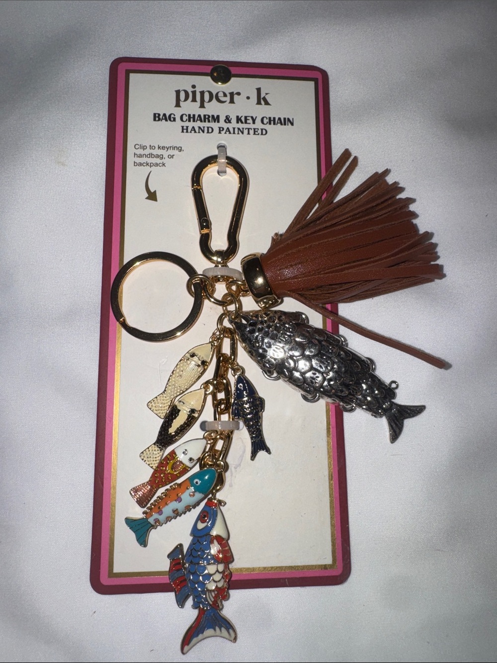 Piper K Colorful Enamel Fish Charm Keychain with Gold Hardware